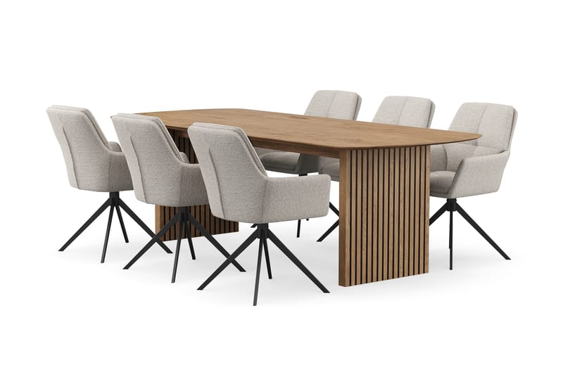 Richeto spisegruppe 240 cm med 6 Torsby snurrestoler, Eik