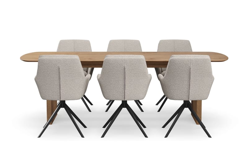 Richeto spisegruppe 240 cm med 6 Torsby snurrestoler - Eik - Møbler - Bord - Spisegruppe