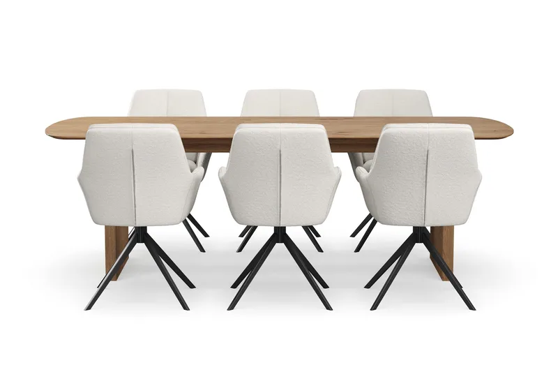 Richeto spisegruppe 240 cm med 6 Torsby snurrestoler - Naturlig finish/lysbeige - Møbler - Bord - Spisegruppe