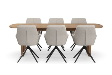 Richeto Spisegruppe 240 cm med 6 Torsby Snurrestoler - Naturlig finish/Mørk beige - Møbler - Bord - Spisegruppe
