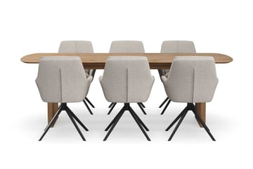Richeto spisegruppe 240 cm med 6 Torsby snurrestoler - Naturlig finish/mørkbeige - Møbler - Bord - Spisegruppe