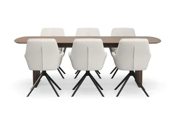 Richeto spisegruppe 240 cm med 6 Torsby snurrestoler - Røkt eik/lysbeige - Møbler - Bord - Spisegruppe