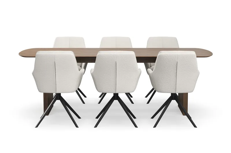 Richeto spisegruppe 240 cm med 6 Torsby snurrestoler - Røkt eik/lysbeige - Møbler - Bord - Spisegruppe