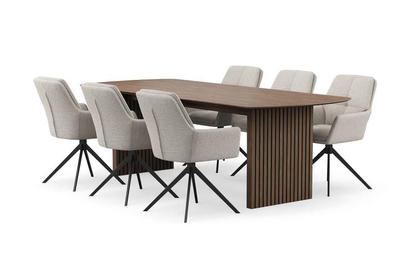 Richeto Spisegruppe 240 cm med 6 Torsby Snurrestoler - Røkt eik/Mørk beige - Møbler - Bord - Spisegruppe