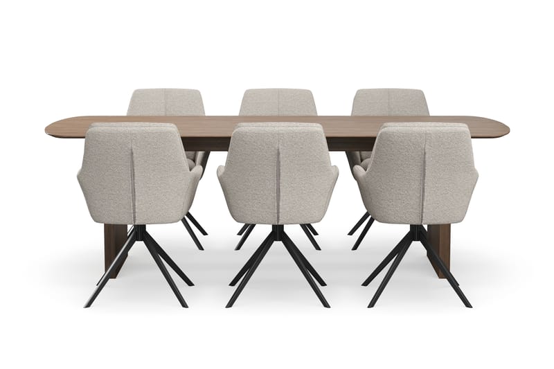 Richeto Spisegruppe 240 cm med 6 Torsby Snurrestoler - Røkt eik/Mørk beige - Møbler - Bord - Spisegruppe