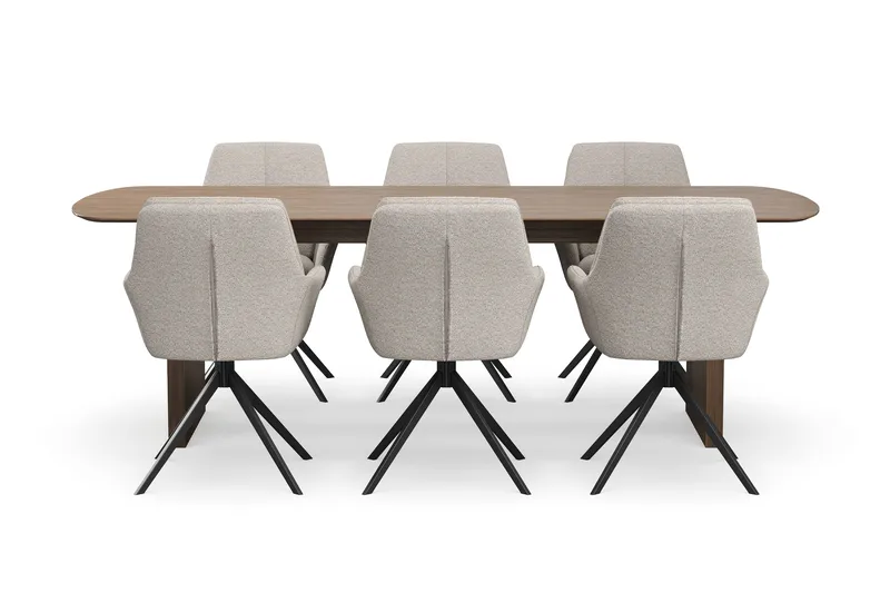 Richeto Spisegruppe 240 cm med 6 Torsby Snurrestoler - Røkt eik/Mørk beige - Møbler - Bord - Spisegruppe