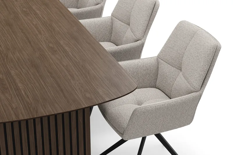 Richeto spisegruppe 240 cm med 6 Torsby snurrestoler - Røkt eik/mørkbeige - Møbler - Bord - Spisegruppe