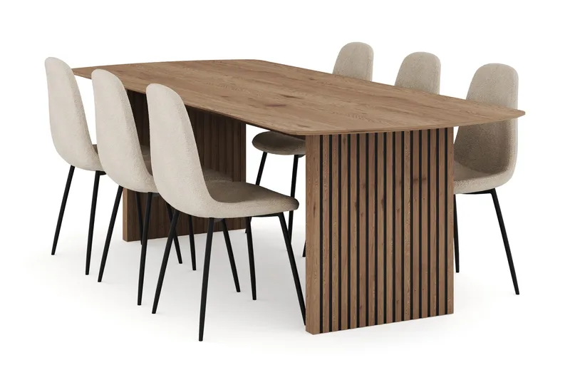 Richeto Spisegruppe 240 cm med 6 Polar Spisestoler, Naturlig finish