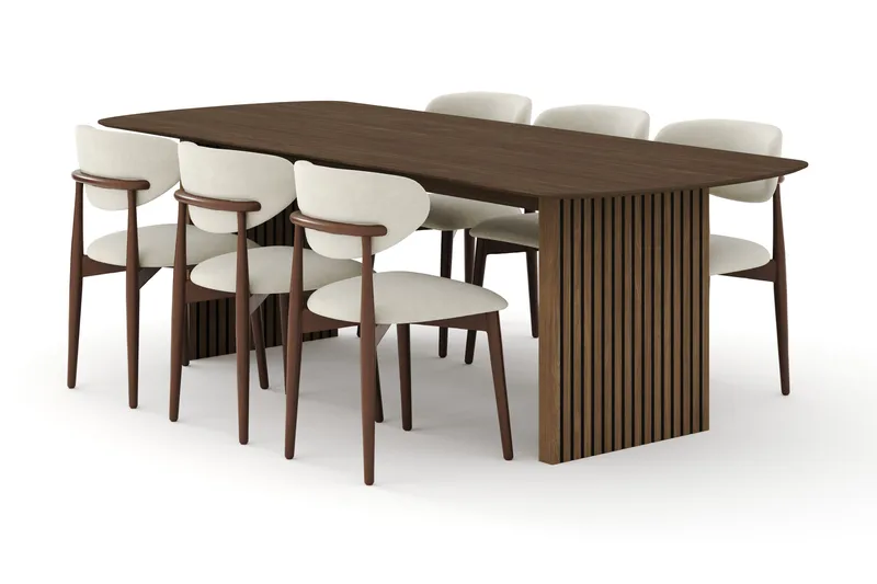 Richeto Spisegruppe 240 cm Røkt eik med 6 Molly Spisestoler, Røkt eik/Beige