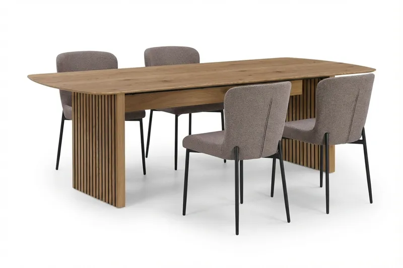 Richeto Spisegruppe Eik 180 cm med 4 Elsie Spisestoler, Eik/Grå