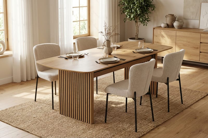 Richeto Spisegruppe Eik 180 cm med 4 Elsie Spisestoler - Eik/Hvit - Møbler - Bord - Spisegruppe