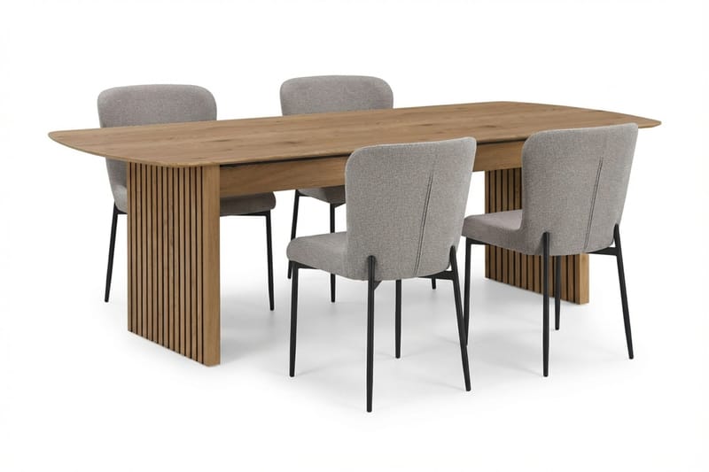 Richeto Spisegruppe Eik 180 cm med 6 Elsie Spisestoler, Eik/Lys grå