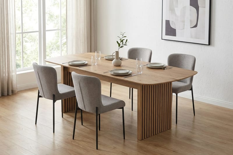 Richeto Spisegruppe Eik 180 cm med 6 Elsie Spisestoler - Eik/Lys grå - Møbler - Bord - Spisegruppe