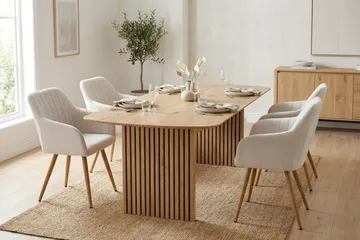 Richeto Spisegruppe Eik 180 cm med 6 Filippa spisestoler - Eik/Hvit - Møbler - Bord - Spisegruppe