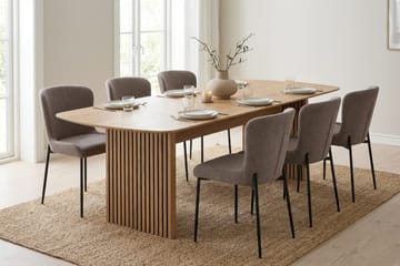 Richeto Spisegruppe Eik 210 cm med 6 Elsie Spisestoler - Eik/Grå - Møbler - Bord - Spisegruppe