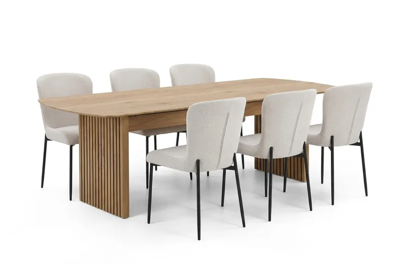 Richeto spisegruppe eik 210 cm med 6 Elsie spisestoler, Eik/hvit