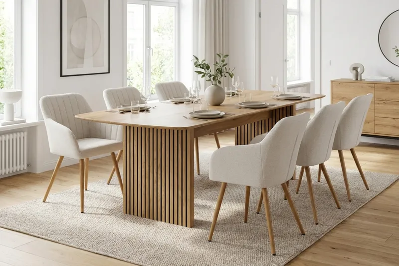 Richeto spisegruppe eik 210 cm med 6 Filippa spisestoler - Eik/hvit - Møbler - Bord - Spisegruppe