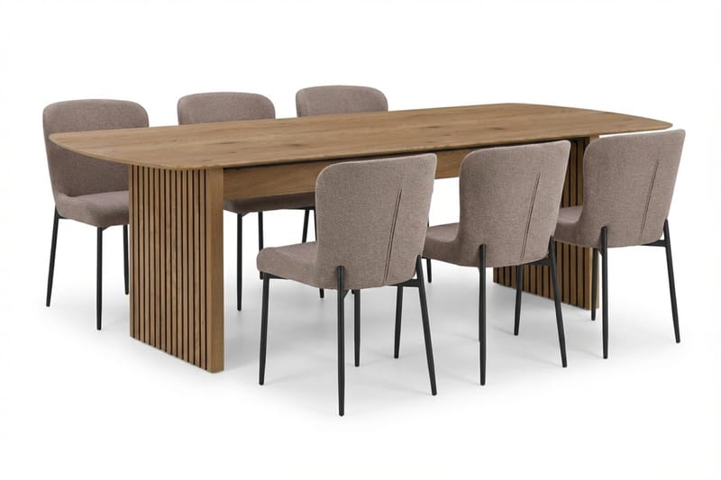 Richeto Spisegruppe Eik 240 cm med 6 Elsie Spisestoler, Eik/Grå