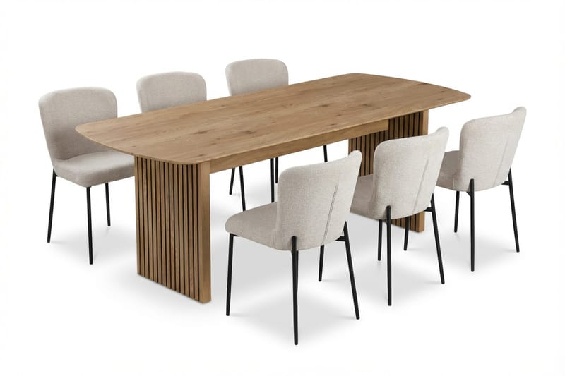 Richeto Spisegruppe Eik 240 cm med 6 Elsie Spisestoler, Eik/Hvit