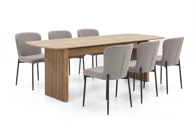 Richeto Spisegruppe Eik 240 cm med 6 Elsie Spisestoler, Eik/Lys grå