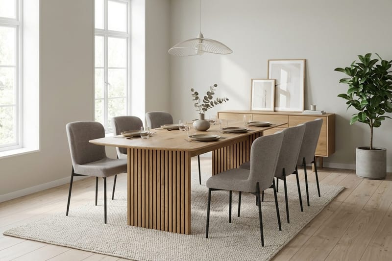 Richeto Spisegruppe Eik 240 cm med 6 Elsie Spisestoler - Eik/Lys grå - Møbler - Bord - Spisegruppe