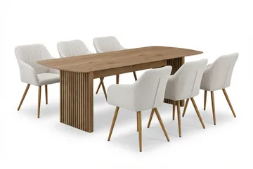 Richeto Spisegruppe Eik 240 cm med 6 Filippa spisestoler - Eik/Hvit - Møbler - Bord - Spisegruppe