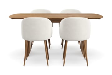 Richeto spisegruppe med 4 Greya spisestoler med armlener - Naturlig finish / hvit bouclé - Møbler - Bord - Spisegruppe