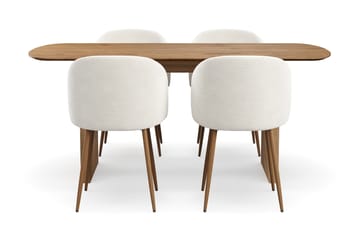 Richeto Spisegruppe med 4 Greya Spisestoler med Armlener - Naturlig Finish/Hvit Bouclé - Møbler - Bord - Spisegruppe