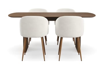 Richeto Spisegruppe med 4 Greya Spisestoler med Armlener - Røkt Eik/Hvit Bouclé - Møbler - Bord - Spisegruppe