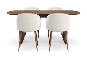 Richeto Spisegruppe med 4 Greya Spisestoler med Armlener - Røkt Eik/Hvit Bouclé - Møbler - Bord - Spisegruppe