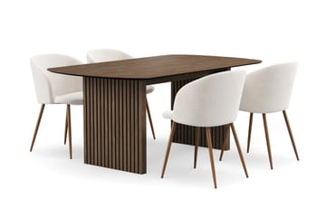 Richeto Spisegruppe med 4 Greya Spisestoler med Armlener - Røkt Eik/Hvit Bouclé - Møbler - Bord - Spisegruppe