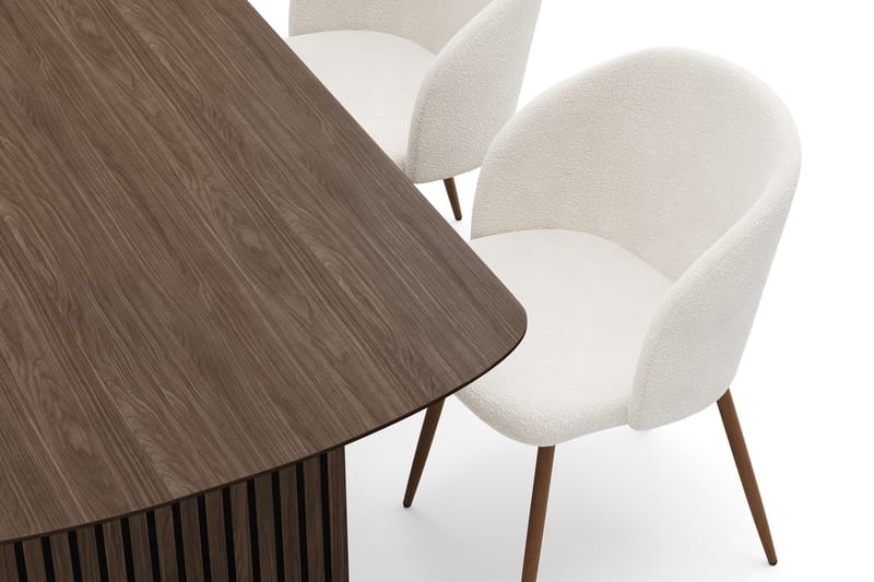 Richeto Spisegruppe med 4 Greya Spisestoler med Armlener - Røkt Eik/Hvit Bouclé - Møbler - Bord - Spisegruppe