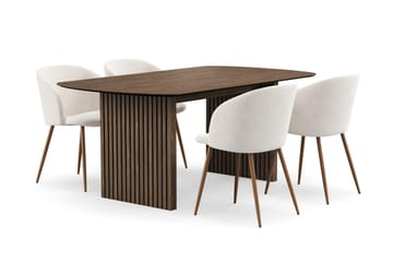 Richeto Spisegruppe med 4 Greya Spisestoler med Armlener - Røkt Eik/Hvit Bouclé - Møbler - Bord - Spisegruppe