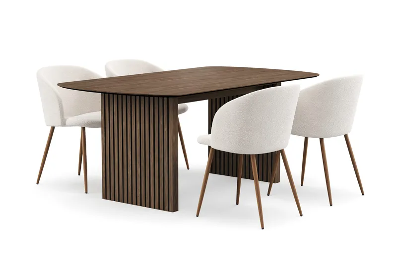 Richeto Spisegruppe med 4 Greya Spisestoler med Armlener - Røkt Eik/Hvit Bouclé - Møbler - Bord - Spisegruppe