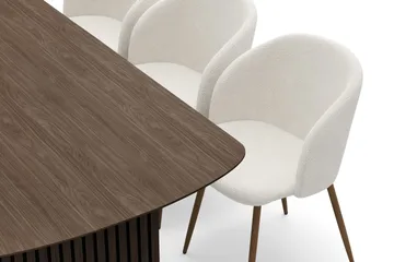 Richeto spisegruppe med 6 Greya spisestoler med armlener - Naturlig finish / hvit bouclé - Møbler - Bord - Spisegruppe