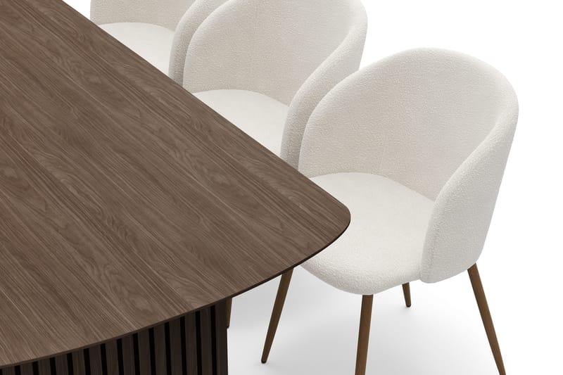 Richeto spisegruppe med 6 Greya spisestoler med armlener - Naturlig finish / hvit bouclé - Møbler - Bord - Spisegruppe