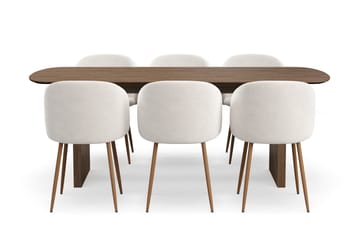 Richeto Spisegruppe med 6 Greya Spisestoler med Armlener - Naturlig Finish/Hvit Bouclé - Møbler - Bord - Spisegruppe