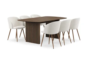 Richeto Spisegruppe med 6 Greya Spisestoler med Armlener - Røkt Eik/Hvit Bouclé - Møbler - Bord - Spisegruppe