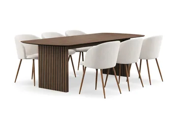 Richeto Spisegruppe med 6 Greya Spisestoler med Armlener - Røkt Eik/Hvit Bouclé - Møbler - Bord - Spisegruppe