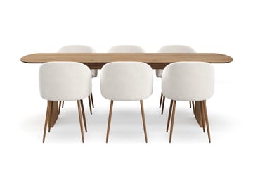 Richeto Spisegruppe med 6 Greya Spisestoler med Armlener - Røkt Eik/Hvit Bouclé - Møbler - Bord - Spisegruppe