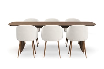 Richeto Spisegruppe med 6 Greya Spisestoler med Armlener - Røkt Eik/Hvit Bouclé - Møbler - Bord - Spisegruppe