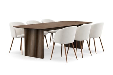 Richeto Spisegruppe med 6 Greya Spisestoler med Armlener - Røkt Eik/Hvit Bouclé - Møbler - Bord - Spisegruppe