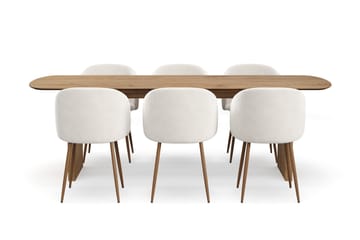 Richeto Spisegruppe med 6 Greya Spisestoler med Armlener - Røkt Eik/Hvit Bouclé - Møbler - Bord - Spisegruppe