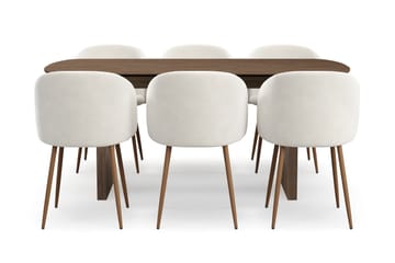 Richeto Spisegruppe med 6 Greya Spisestoler med Armlener - Røkt Eik/Hvit Bouclé - Møbler - Bord - Spisegruppe