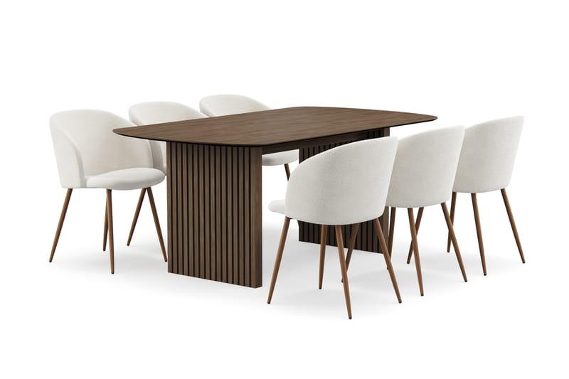 Richeto Spisegruppe med 6 Greya Spisestoler med Armlener - Røkt Eik/Hvit Bouclé - Møbler - Bord - Spisegruppe