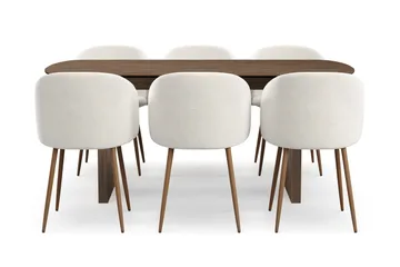 Richeto Spisegruppe med 6 Greya Spisestoler med Armlener - Røkt Eik/Hvit Bouclé - Møbler - Bord - Spisegruppe