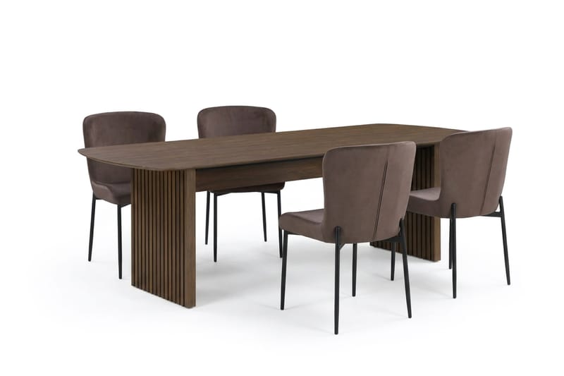 Richeto spisegruppe røkt eik 180 cm med 4 Elsie spisestoler, Røkt eik/brun