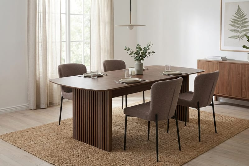 Richeto spisegruppe røkt eik 180 cm med 4 Elsie spisestoler - Røkt eik/grå - Møbler - Bord - Spisegruppe