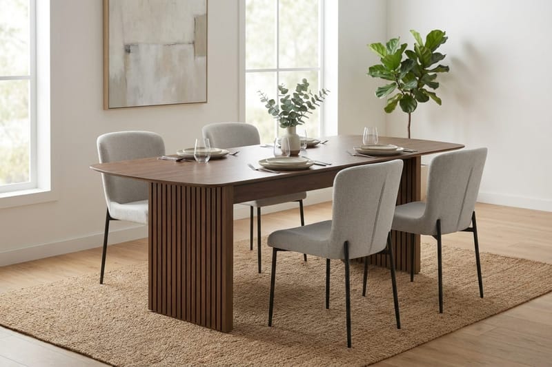 Richeto Spisegruppe Røkt Eik 180 cm med 4 Elsie Spisestoler - Røkt eik/Hvit - Møbler - Bord - Spisegruppe