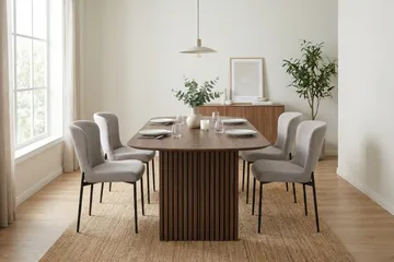 Richeto spisegruppe røkt eik 180 cm med 4 Elsie spisestoler - Røkt eik/lysegrå - Møbler - Bord - Spisegruppe